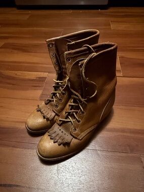 Larry Mahan Brown Leather Lace-Up Fringe Ankle Boots Sz 8 M